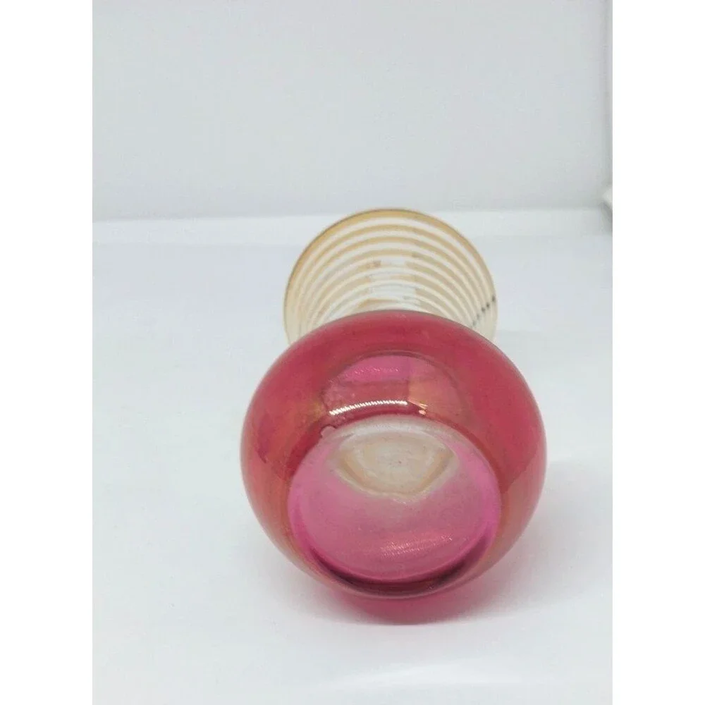 Vintage Bartlett Collins Atomic MCM Small Vase Red W/ Gold Stripes